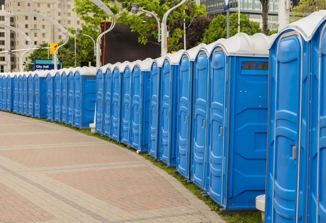 Seasonal porta potty units set up at a Springdale, Arkansas venue
